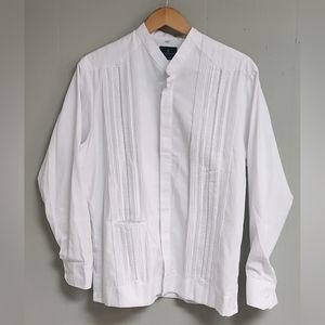 Autentica Arte Textil Tekit Yucatan WomansWhite Button Down Long Sleeve 20%Linen